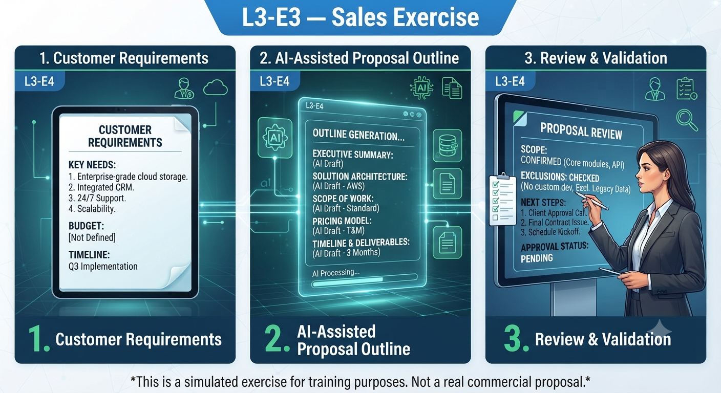 Customer requirements turned into a proposal outline being checked
